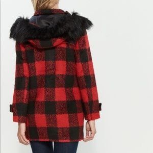 UO Kimchi Blue - Red/Black Plaid Fur Jacket